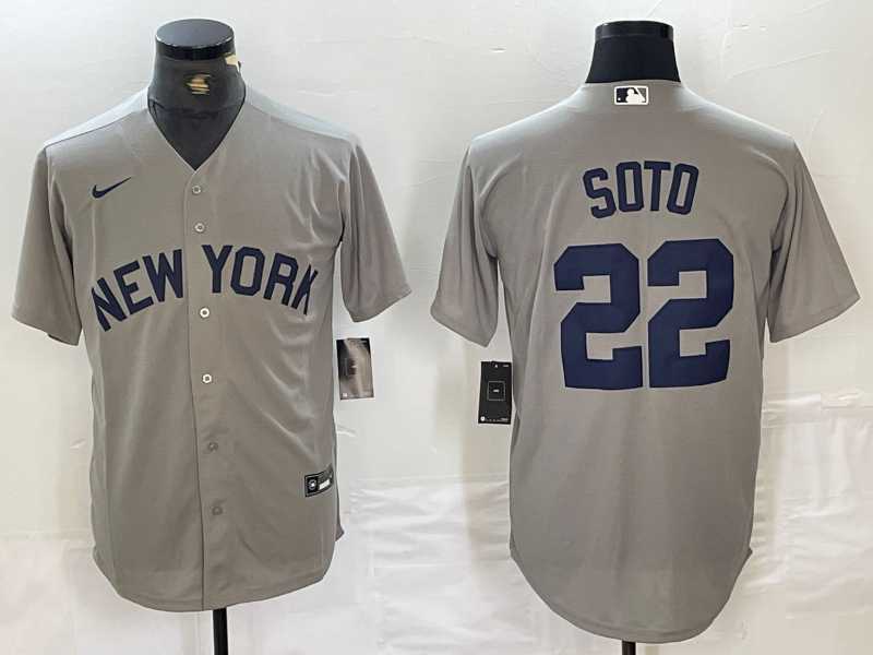 Men%27s New York Yankees #22 Juan Soto Name 2021 Grey Field of Dreams Cool Base Stitched Baseball Jersey->new york yankees->MLB Jersey